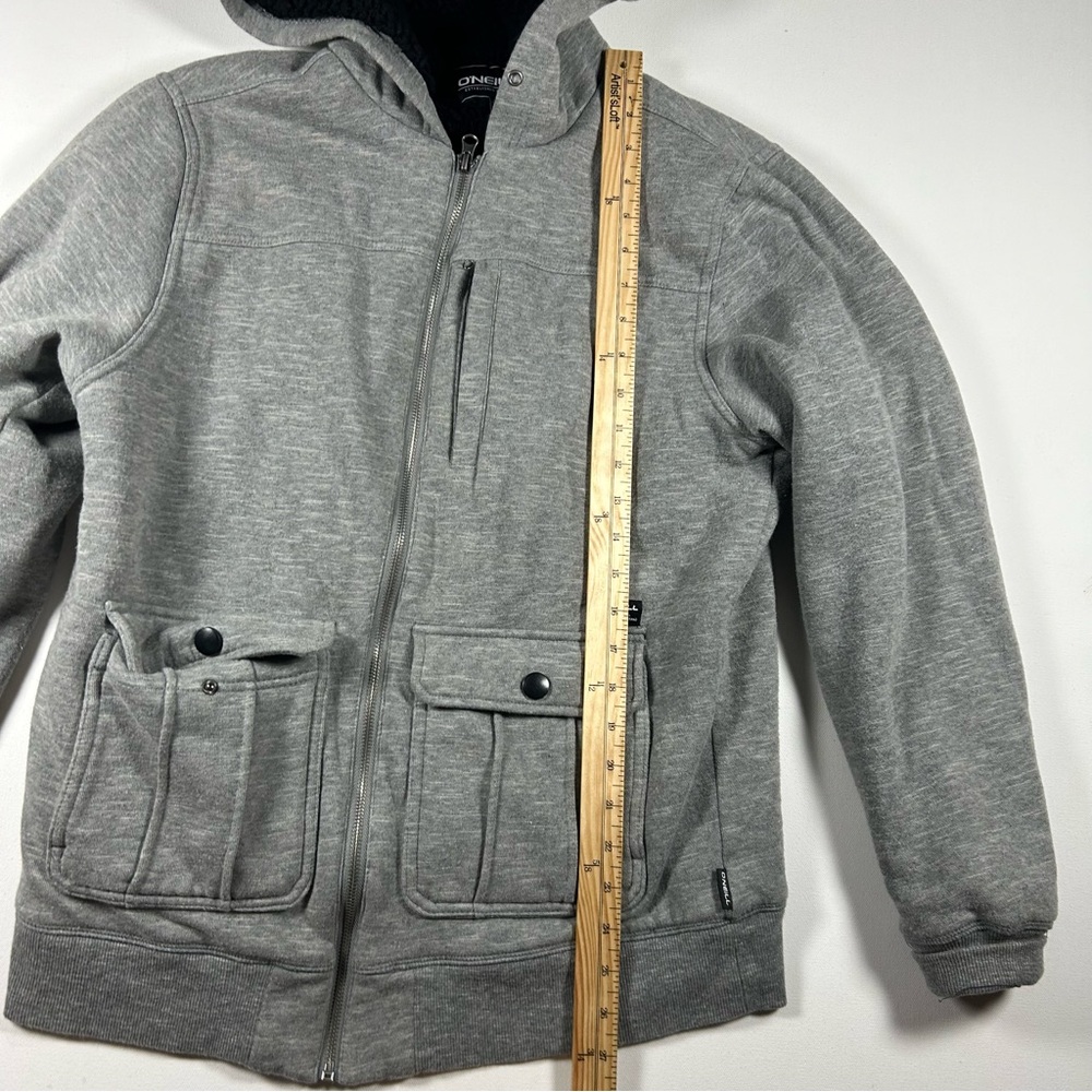 O' Neill Mens Gray Hooded Sherpa Lined Full Zip Jacket Hoodie Medium Surf Chore - Picture 5 of 9